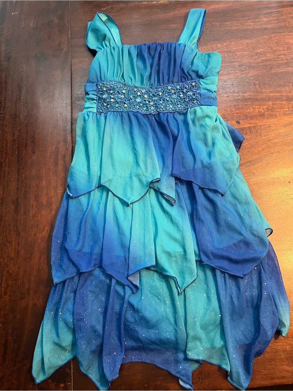 My Michelle Blue Teal Gradient Tiered Party Dress with Beaded Waistband